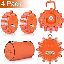 LED Road Flare, Emergency Disc Beacon with 9 Flash Modes, Magnetic Base & Hook Storage Bag Roadside Flashing Warning Light...
